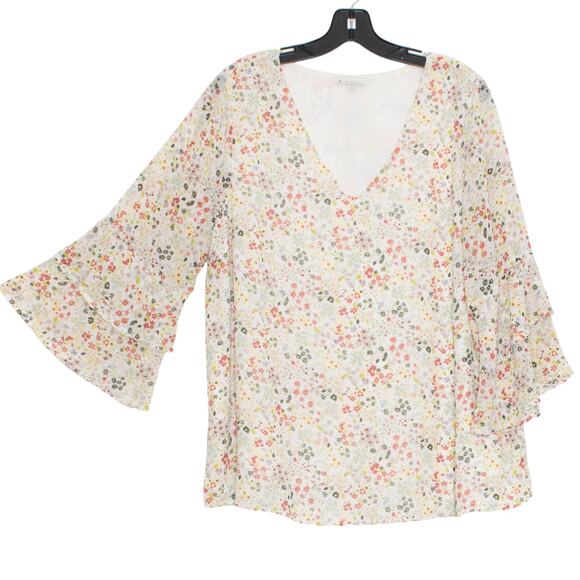 Top Ditsy Floral Boho Bell Sleeve Cottage Romantic Prairie Peasant 70s Hippie 1X - Picture 1 of 7